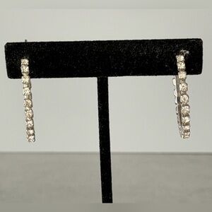 Pretty Silvertone Rhinestone Boho Vintage Hoop Earrings